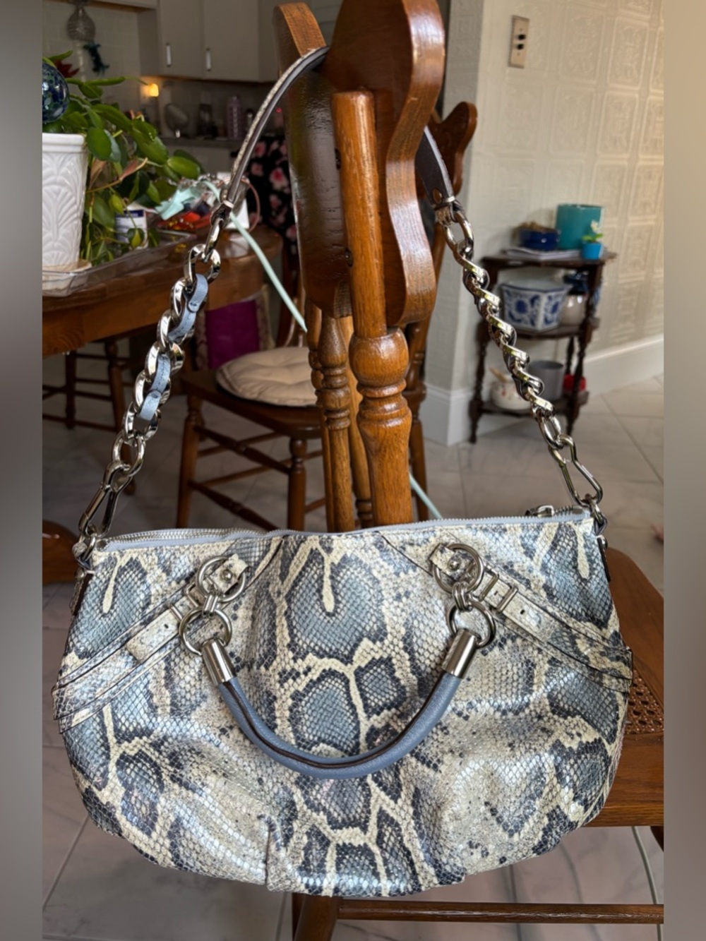 Coach Python-Print Leather Shoulder Bag in Blue, Gray and Cream - Picture 14 of 15